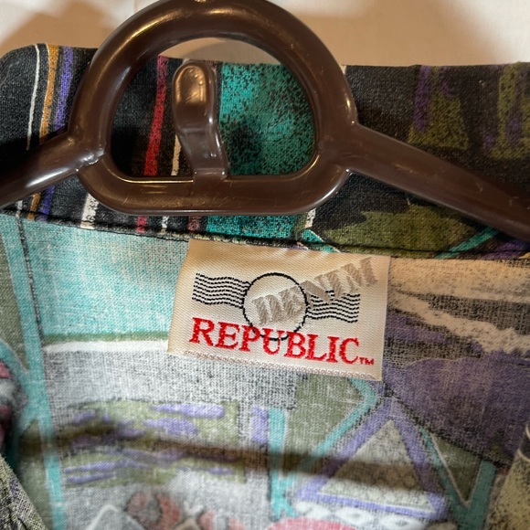 Denim Republic Vintage Men's Short Sleeve Button Down Shirt Geometric Si… - Picture 11 of 13